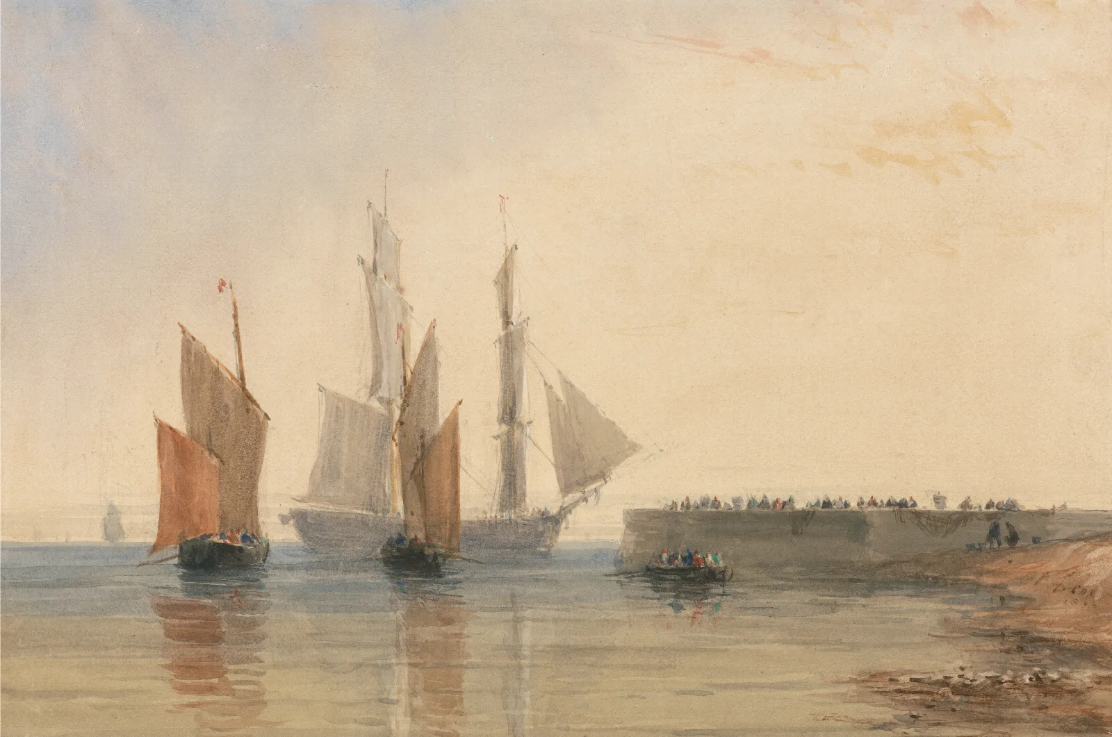 Entrance To Calais Harbour Wall Art by David Cox - Canvas Print