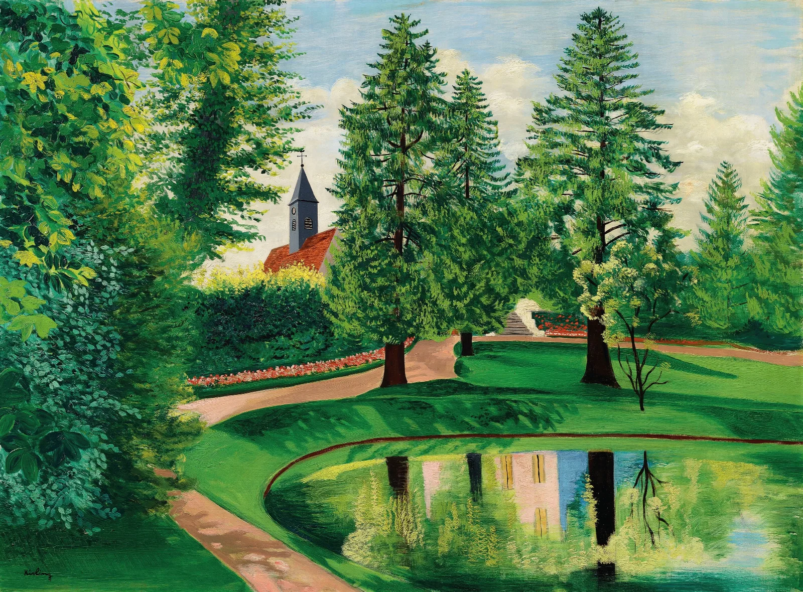 Le Parc Et Le Bassin Du Chateau De Gressy Wall Art by Moïse Kisling - Canvas Print