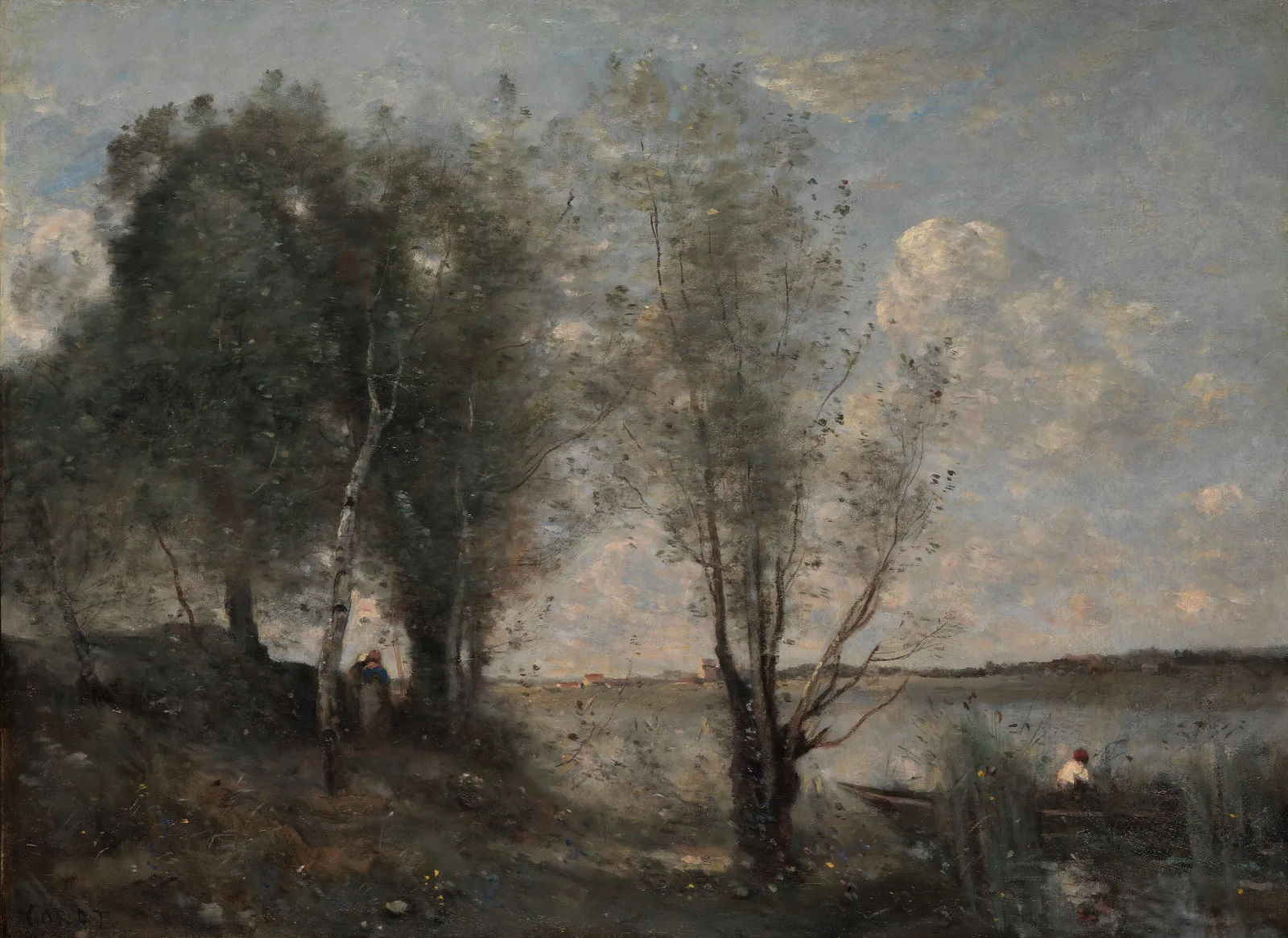 Boatman Among The Reeds Wall Art by Jean-Baptiste-Camille Corot - Canvas Print