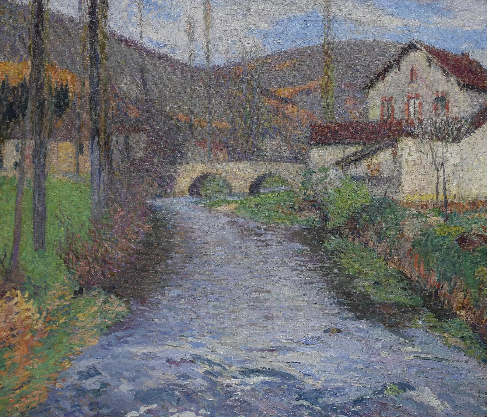 Lecole Et Le Pont Sur Le Vert A Labastide Du Vert Wall Art by Henri Martin - Canvas Print