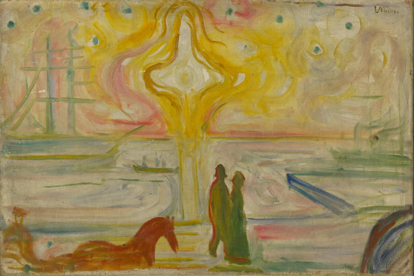 Sunrise In The Harbour Wall Art by Edvard Munch - Canvas Print