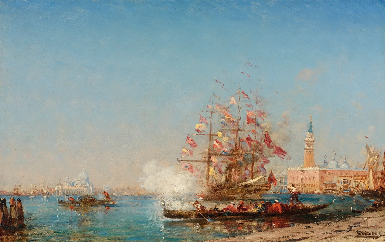 La Fete De Lassomption A Venise Le Coup De Canon Wall Art by Félix Ziem - Canvas Print