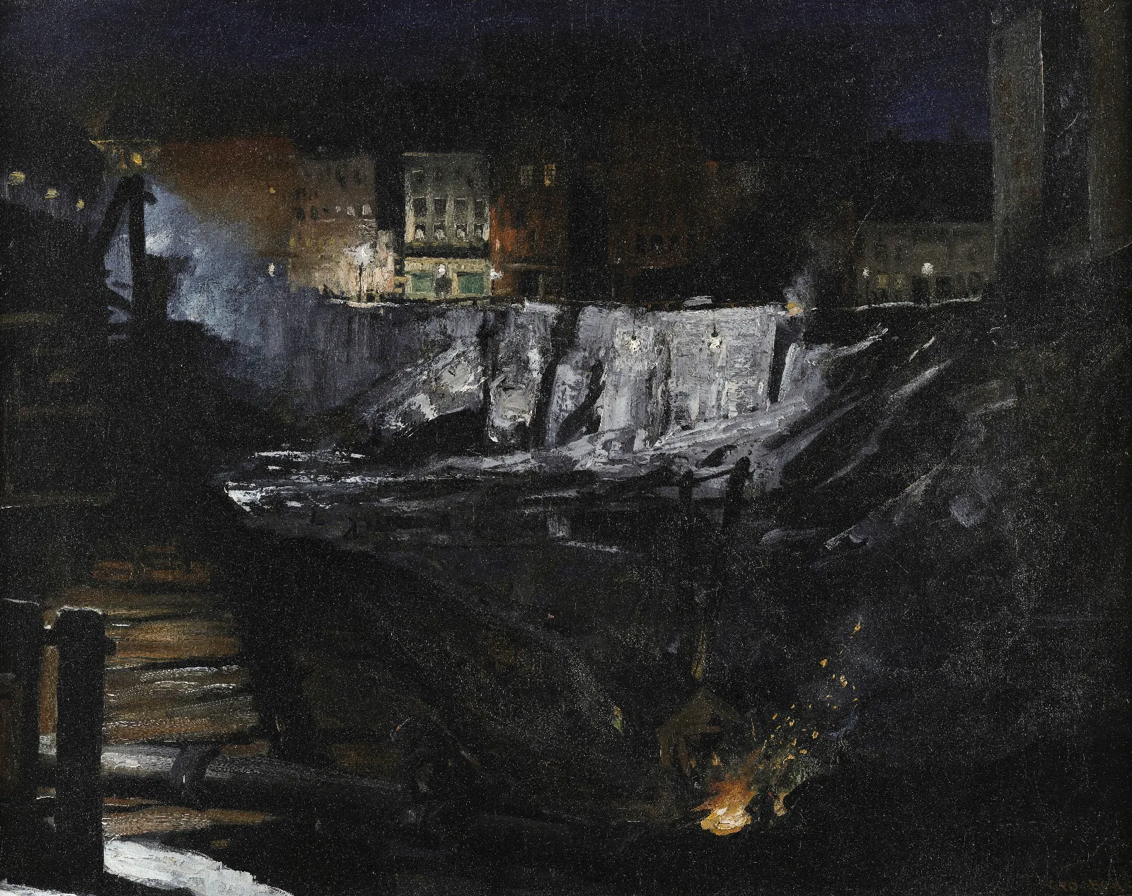 Excavation At Night Wall Art by George Wesley Bellows - Canvas Print