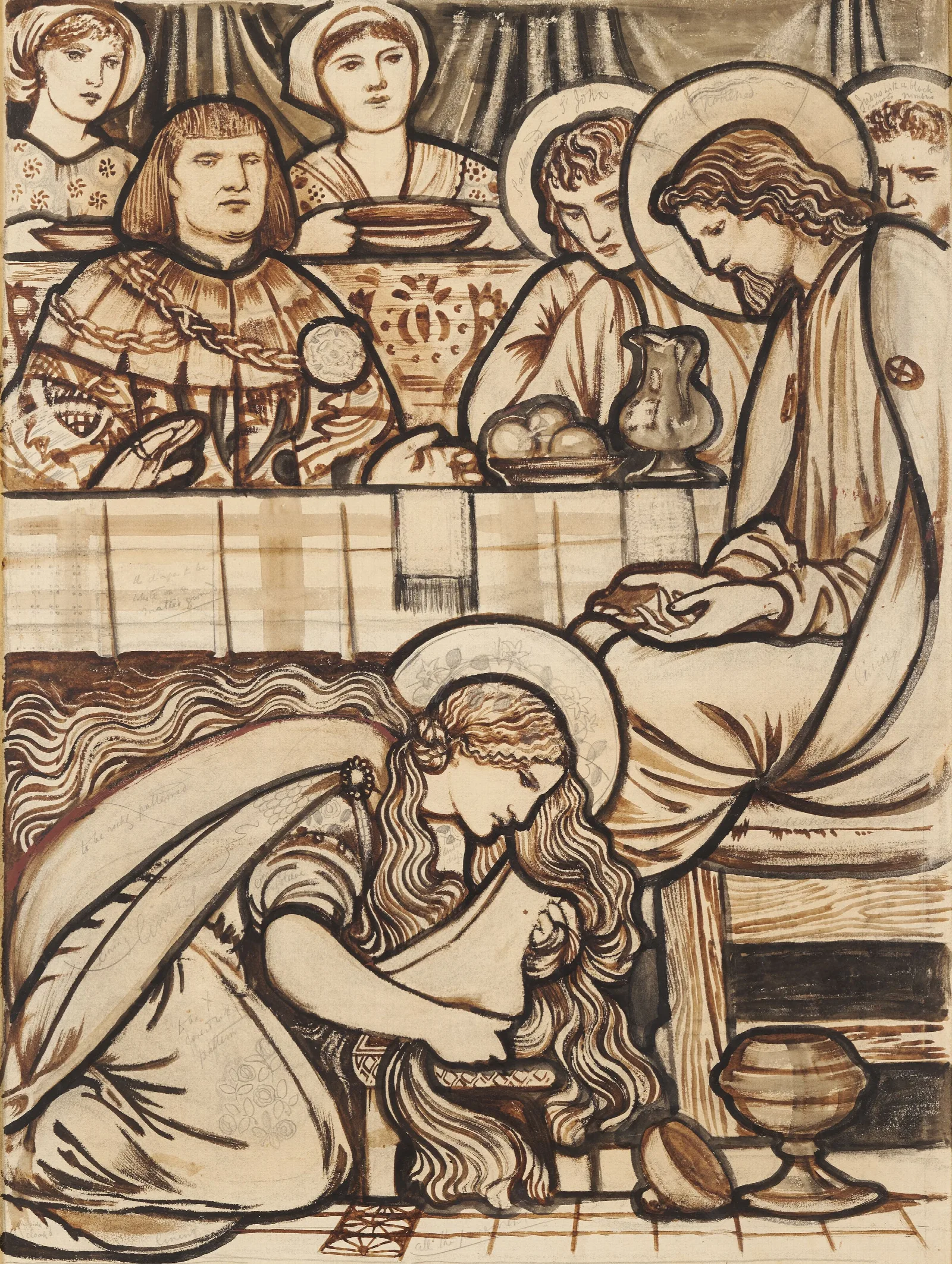 The Magdalen Anointing Christs Feet Wall Art by Sir Edward Coley Burne-Jones - Canvas Print