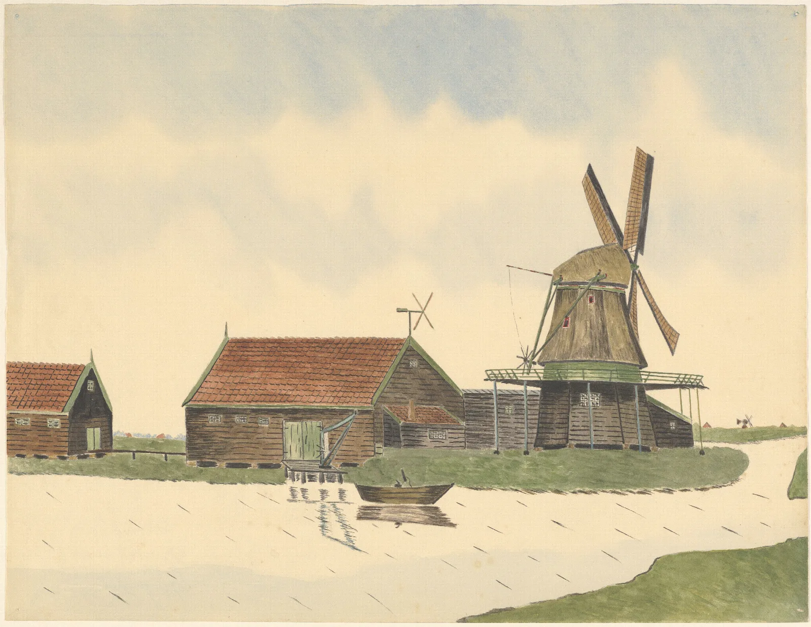 Verfmolen De Rob Aan De Oostzijde Van De Westerveersloot Hoek Diksloot Verbrand 1888 Wall Art by Johannes Nicolaas Eijman - Canvas Print