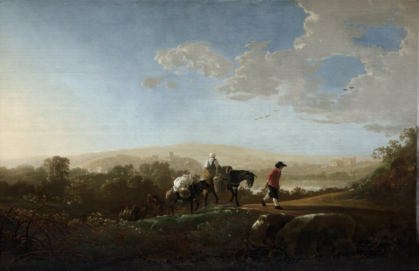 Travelers In Hilly Countryside Wall Art by Aelbert Cuyp - Canvas Print