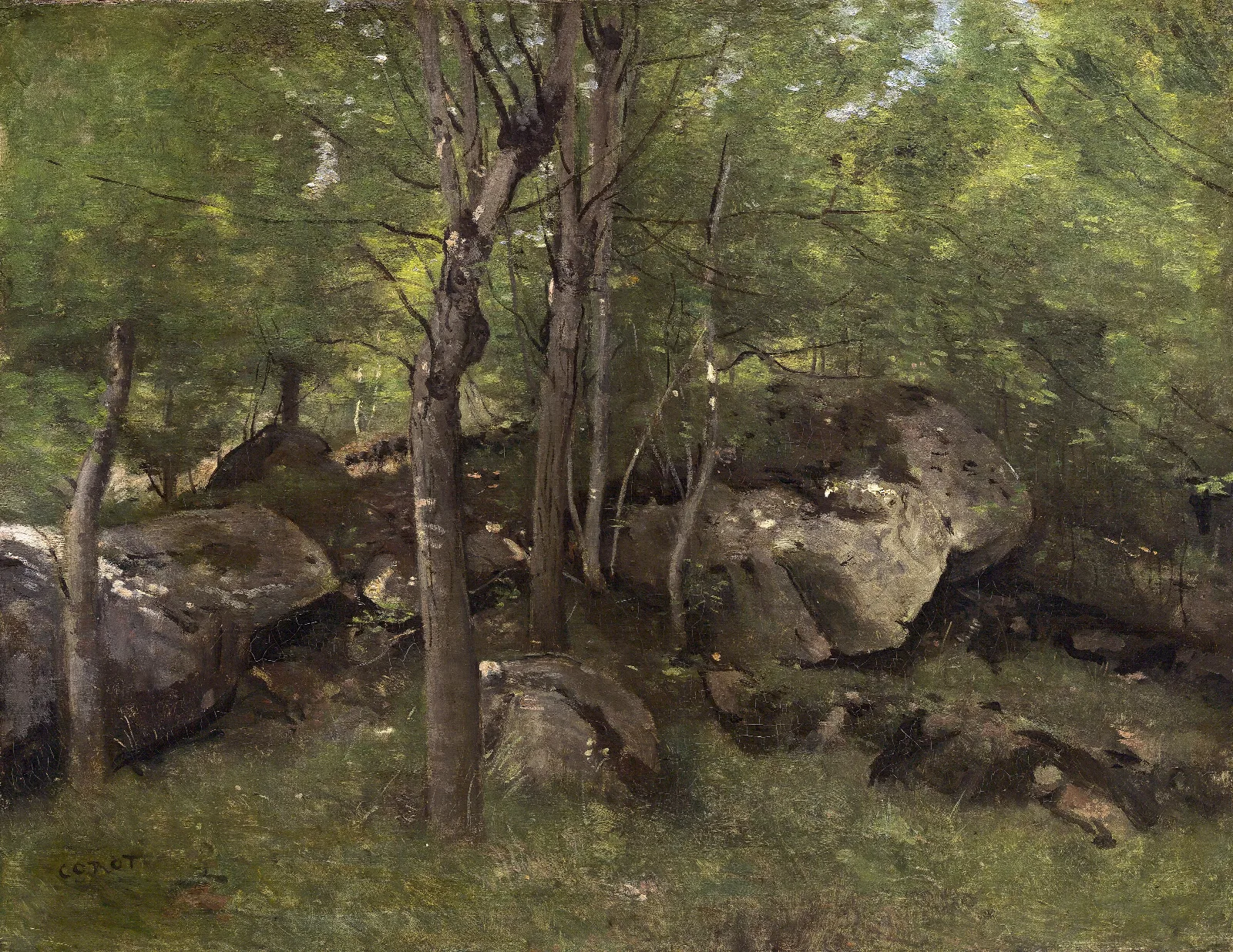 Rocks In The Forest Of Fontainebleau Wall Art by Jean-Baptiste-Camille Corot - Canvas Print
