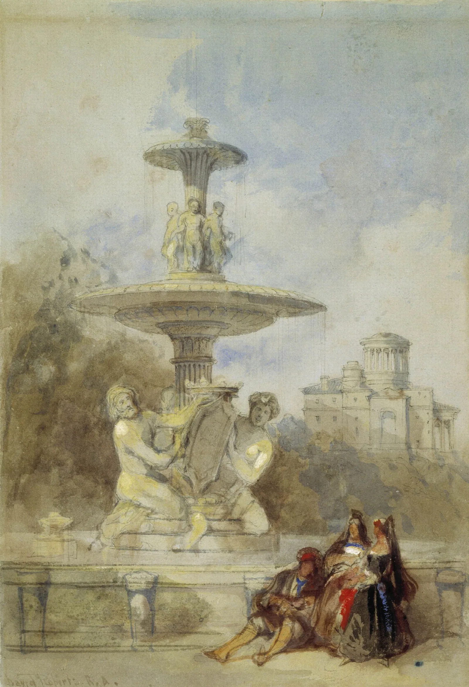 The Fountain On The Prado Madrid Wall Art by David Roberts - Canvas Print