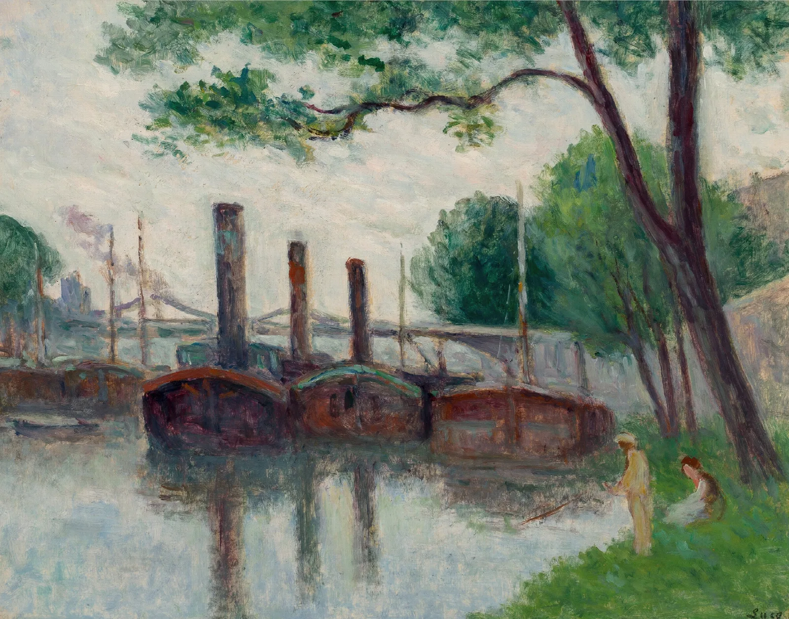 Les Bords De La Seine Pres De La Roche Guyon Wall Art by Maximilien Luce - Canvas Print