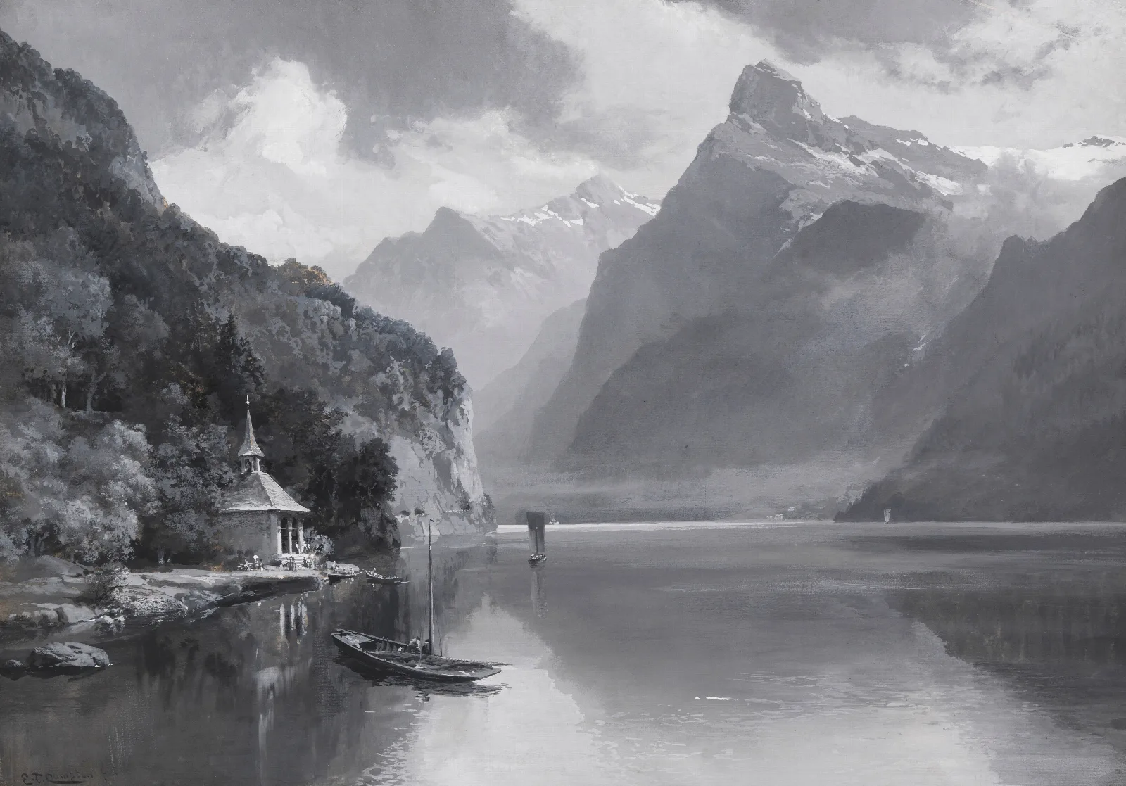 Vierwaldstatter See Mit Tellskapelle Gegen Uri Rotstock Wall Art by Edward Theodore Compton - Canvas Print