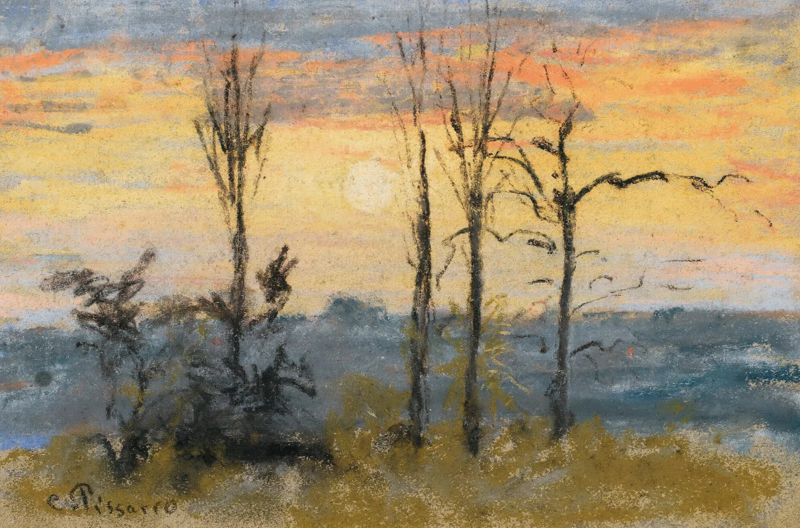 Coucher De Soleil 2 Wall Art by Camille Pissarro - Canvas Print