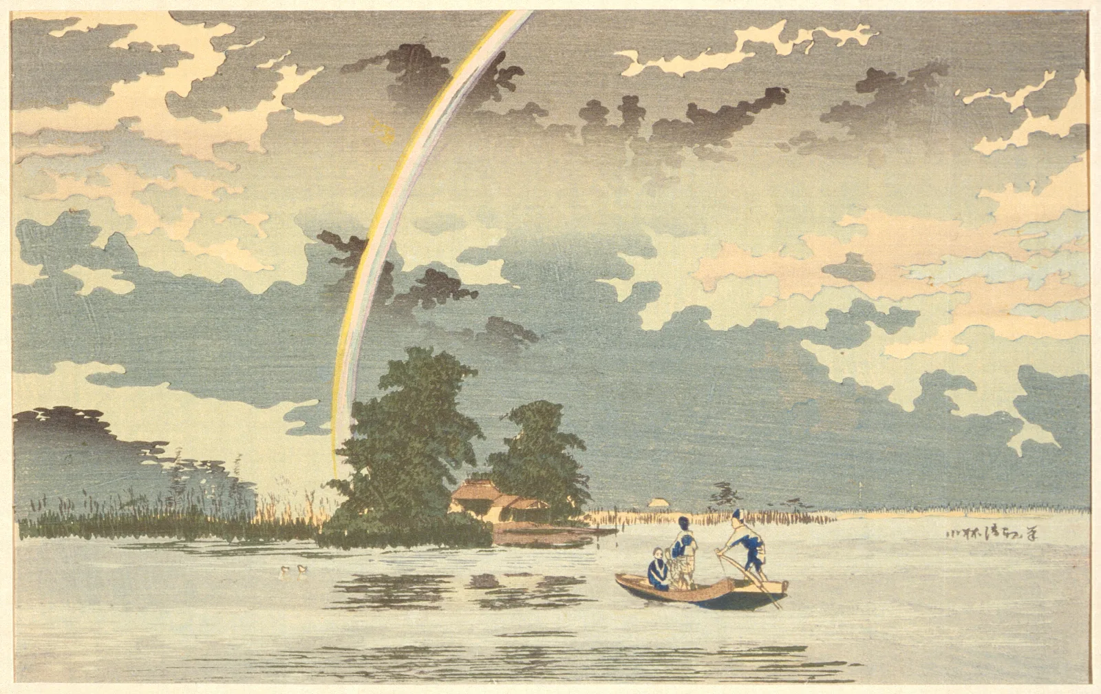 View At Dusk Hashiba Tokyo Wall Art by Kobayashi Kiyochika - Canvas Print