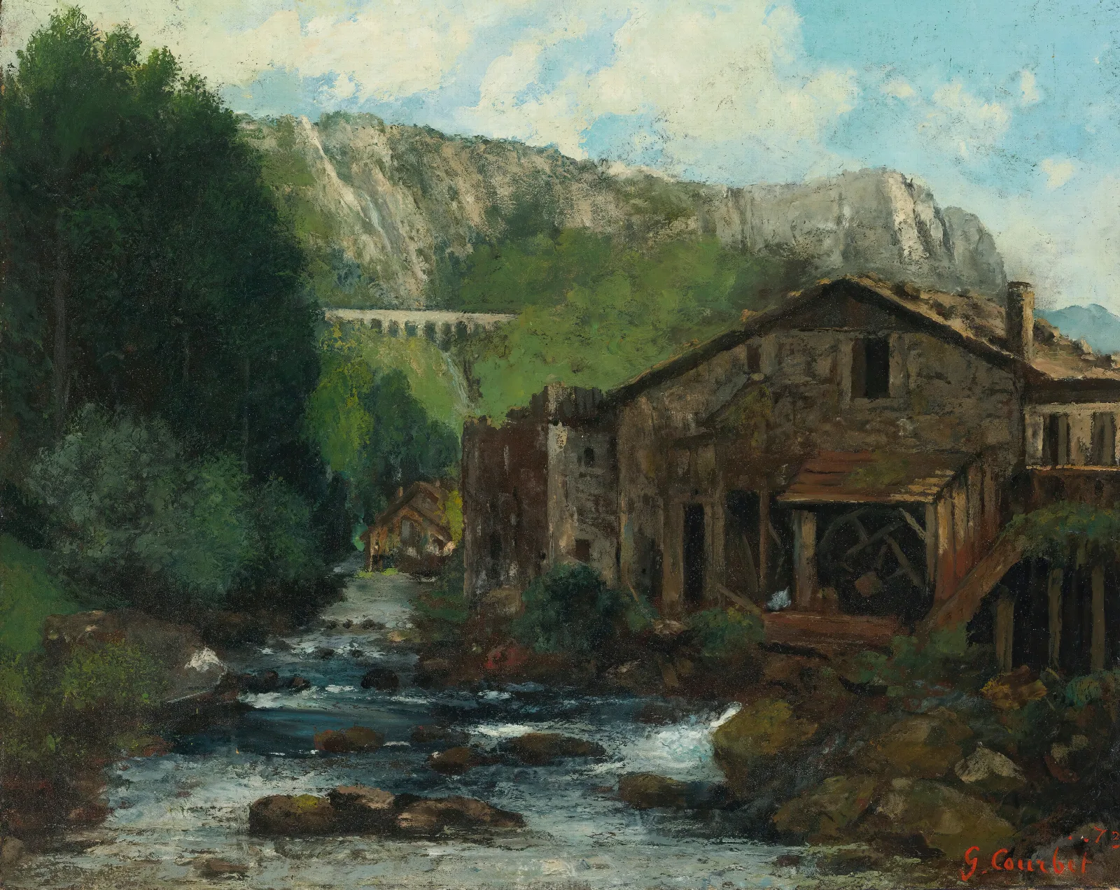 A Mill In A Rocky Landscape Wall Art by Gustave Courbet - Canvas Print