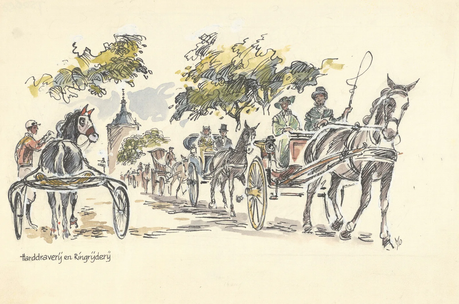 Harddraverij En Ringrijderij In Historische Koetsjes Wall Art by Maarten Oortwijn - Canvas Print