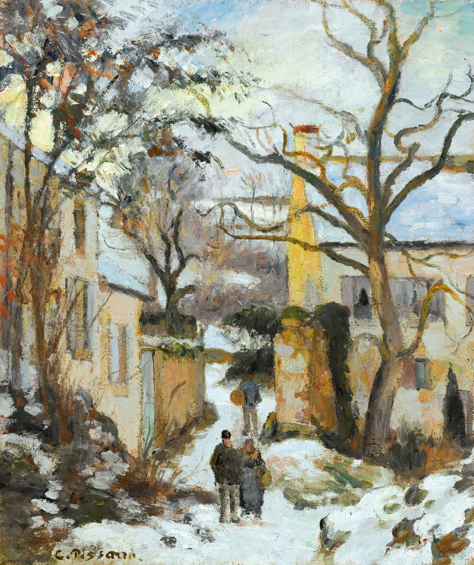 La Maison Rondest Sous La Neige Pontoise Or Chemin De Lhermitage Pontoise Sous La Neige Wall Art by Camille Pissarro - Canvas Print