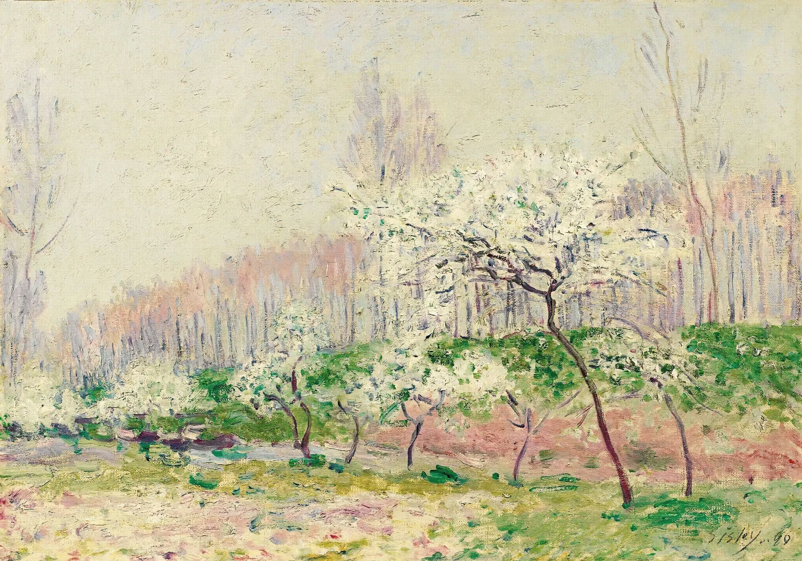 Les Pommiers En Fleurs Wall Art by Alfred Sisley - Canvas Print