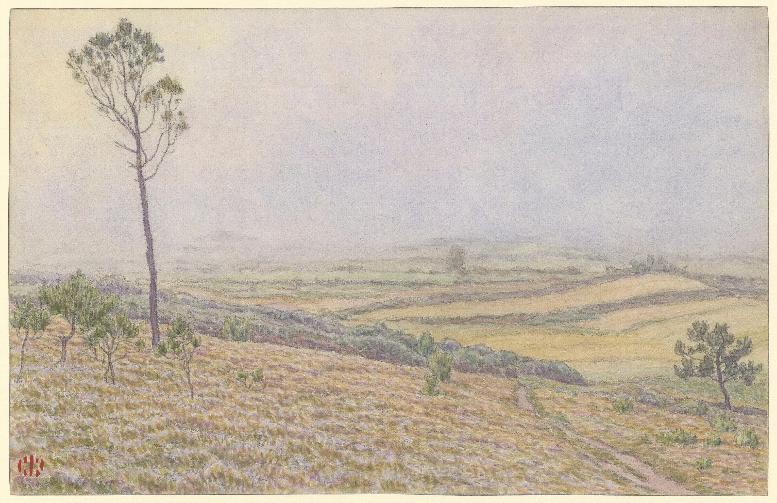 Morgat Landes De Lequiffiniec Dans La Brume Wall Art by Henri Rivière - Canvas Print