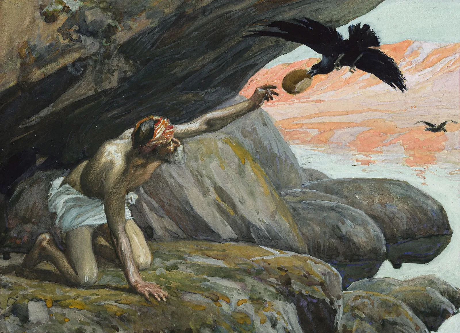 Elijah Fed By The Ravens Wall Art by James Tissot - Canvas Print