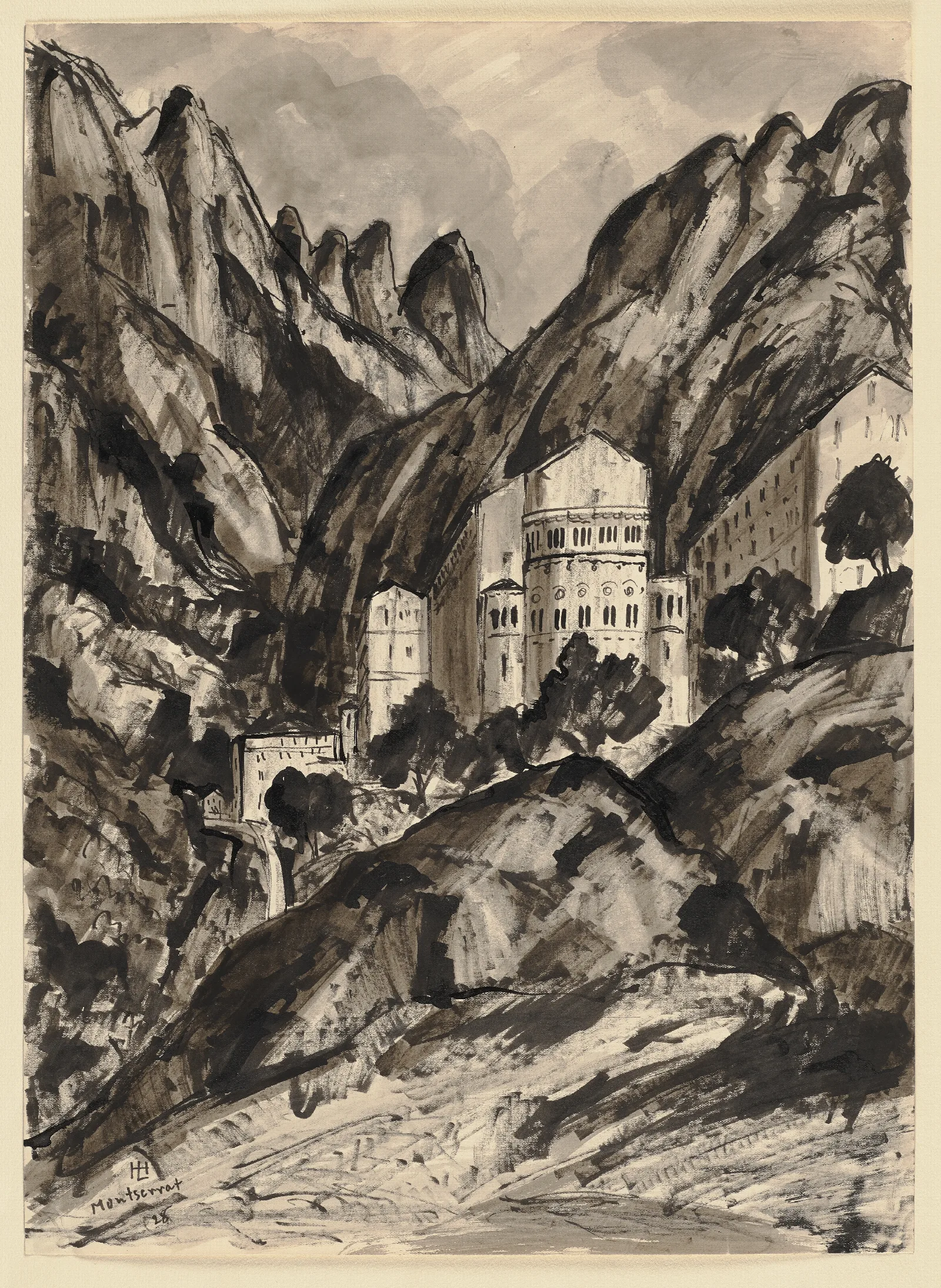 Der Berg Montserrat Mit Dem Benediktinerkloster Santa Maria De Montserrat Wall Art by Hermann Lismann - Canvas Print