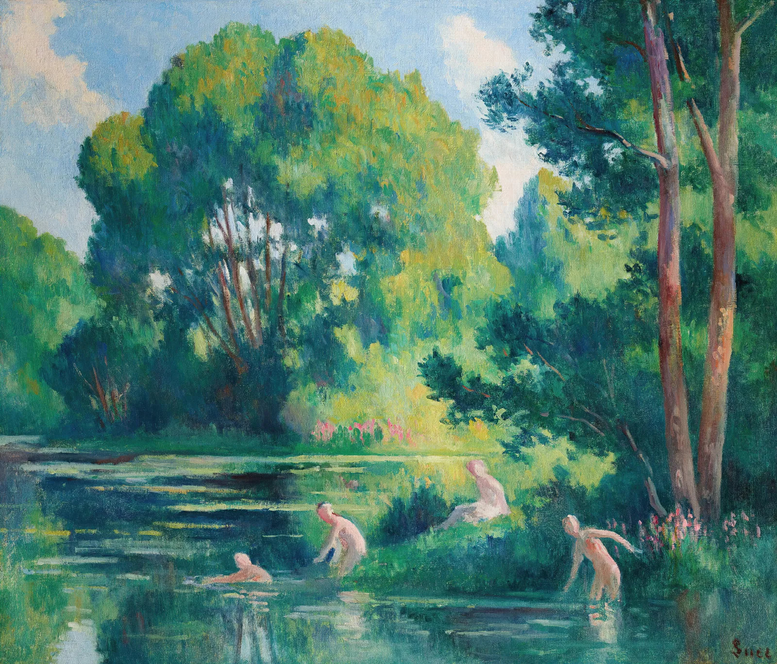 Rolleboise Baignade Dans Le Petit Bras De La Seine Wall Art by Maximilien Luce - Canvas Print