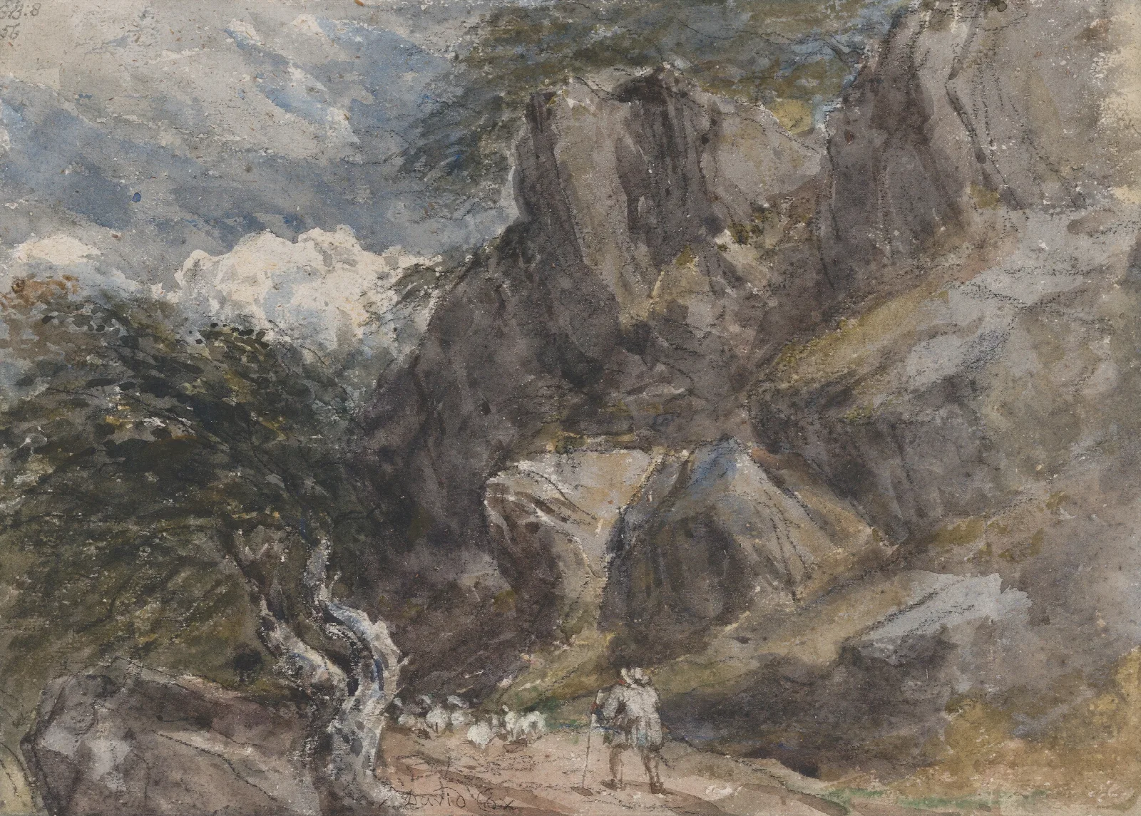 Driving Sheep In A Rocky Landscape Wall Art by David Cox - Canvas Print