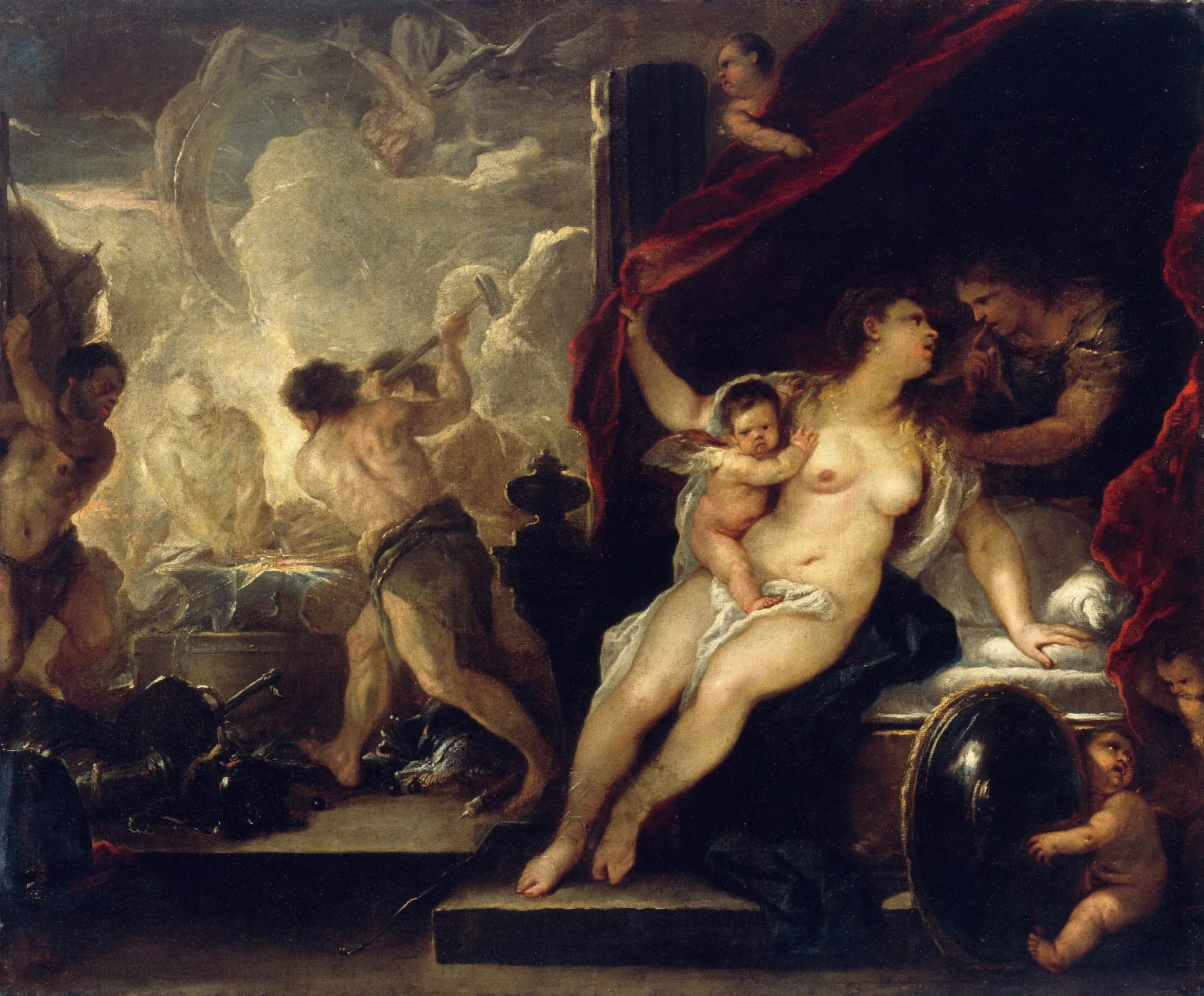 Venus Mars And The Forge Of Vulcan Wall Art by Luca Giordano - Canvas Print