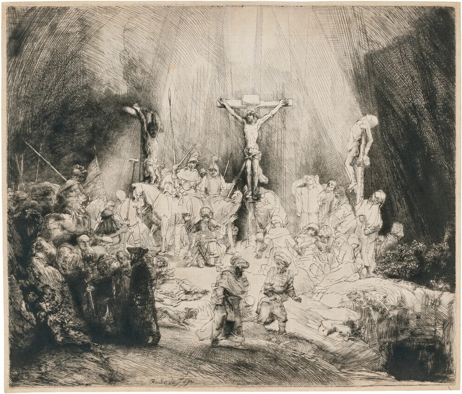 Christ Crucified Between The Two Thieves The Three Crosses 5 Wall Art by Rembrandt van Rijn - Canvas Print