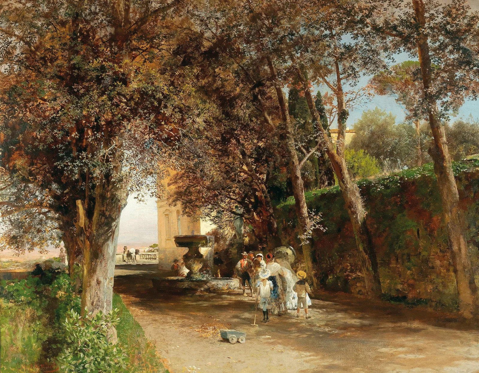 Afternoon In The Park Of Villa Torlonia In Frascati Wall Art by Oswald Achenbach - Canvas Print