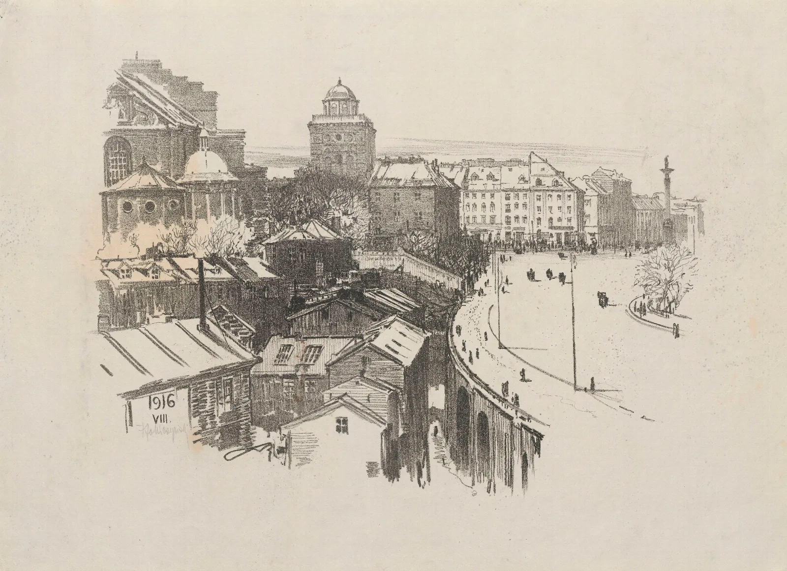 View Of Krakowskie Przedmiescie From The Side Of Zjazd Wall Art by Feliks Jabłczyński - Canvas Print