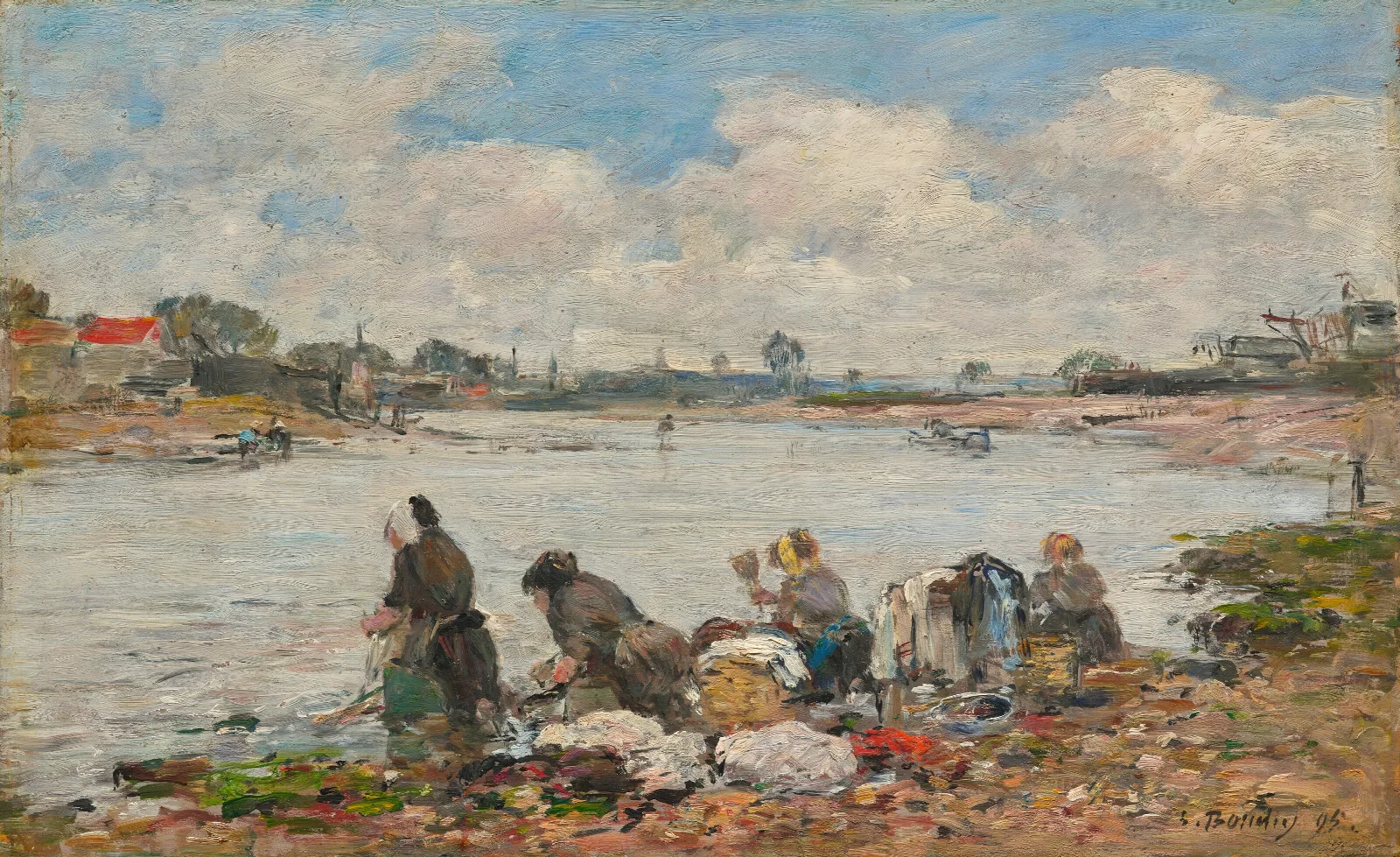 Laveuses Au Bord De La Touques Wall Art by Eugène Boudin - Canvas Print