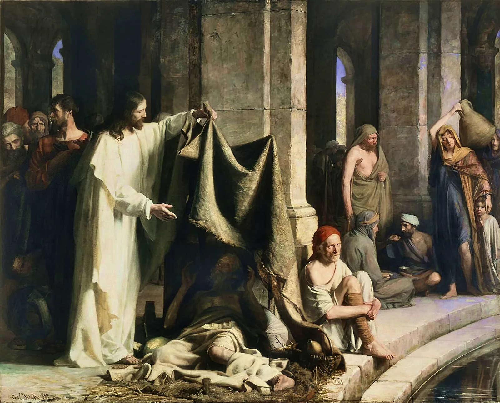Christ Healing At The Pool Of Bethesda Wall Art by Carl Bloch - Canvas Print