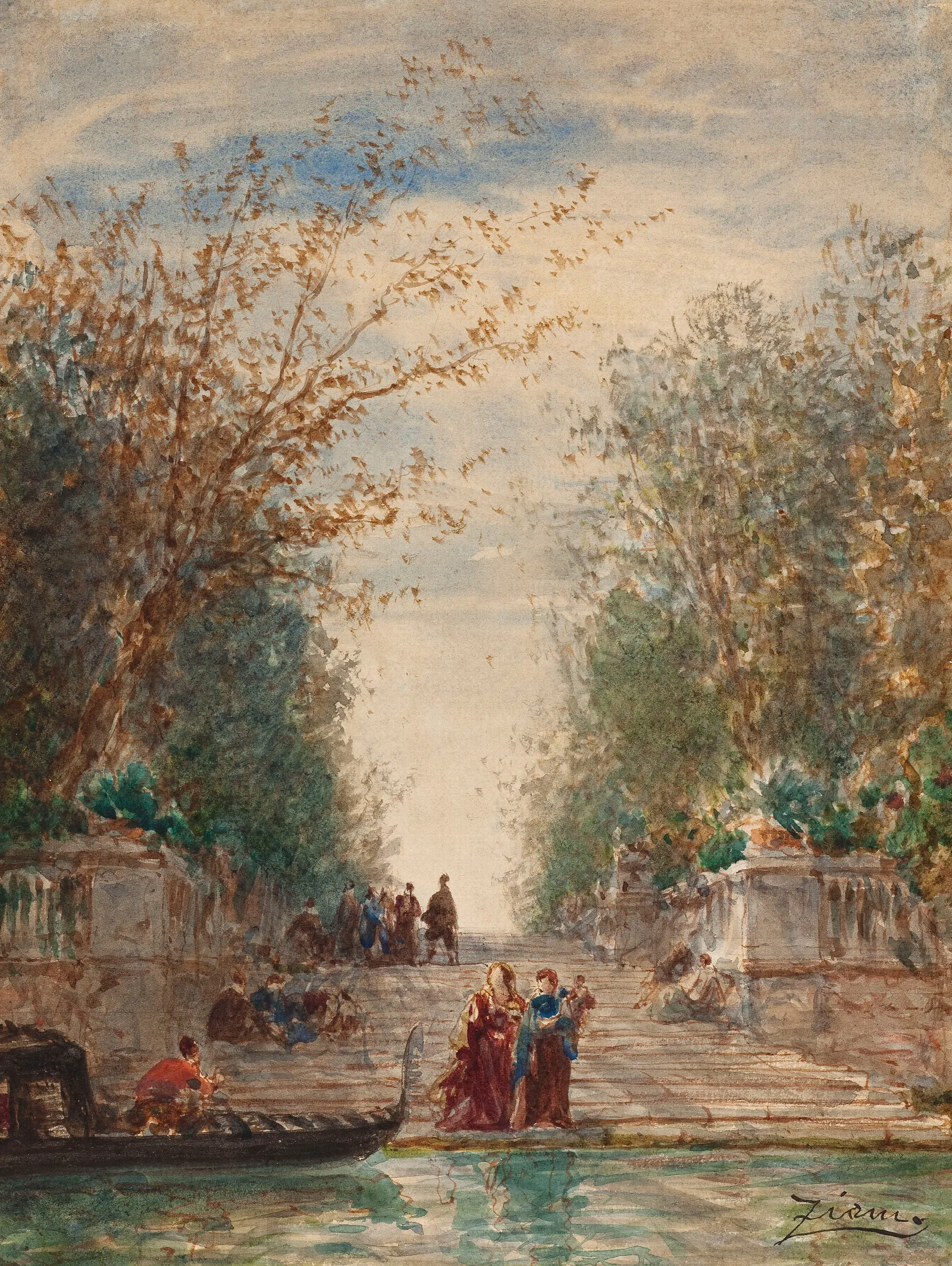 Martigues Venise Lentree Du Jardin Francais Wall Art by Félix Ziem - Canvas Print
