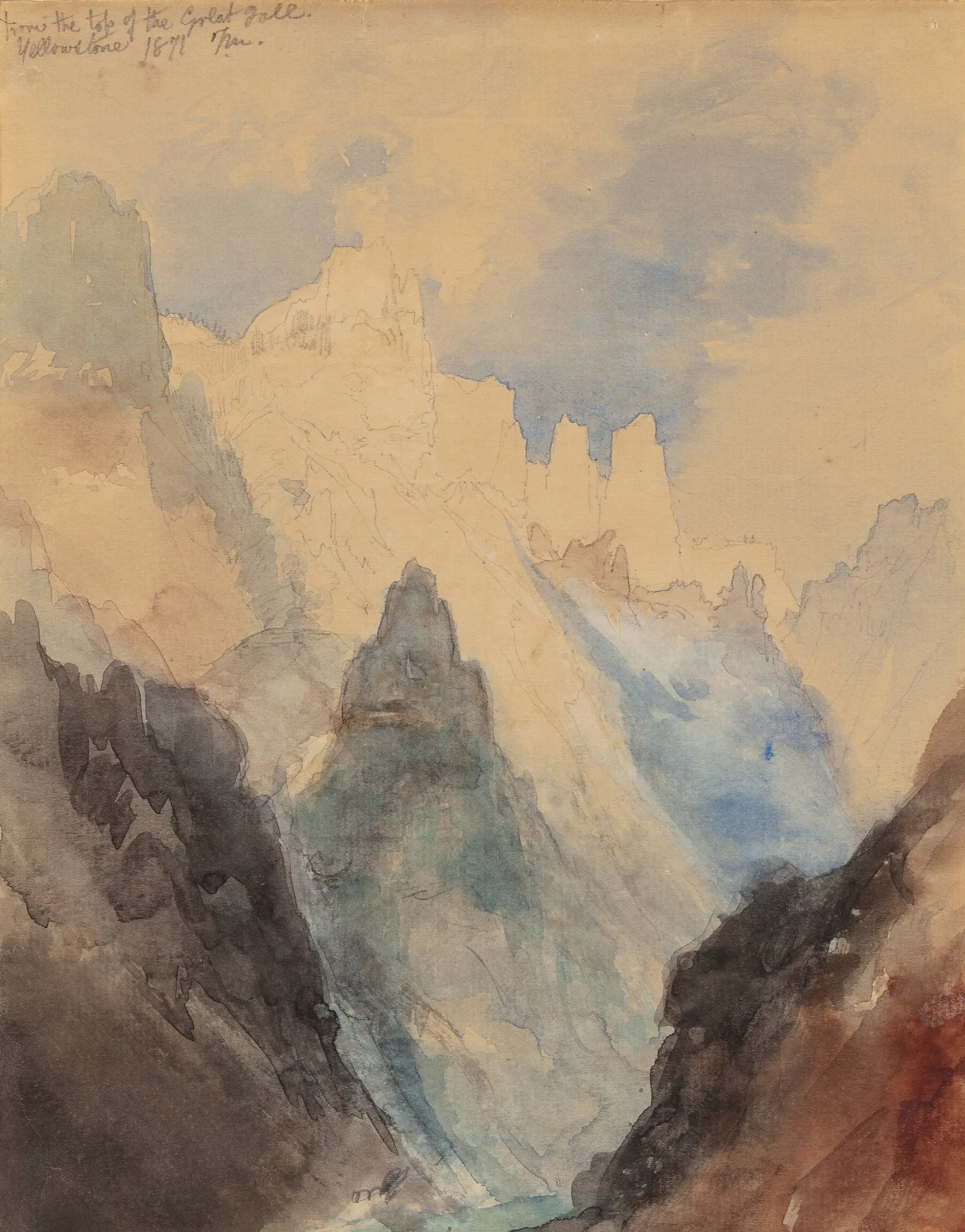 From The Top Of Great Fall Yellowstone Wall Art by Thomas Moran - Canvas Print