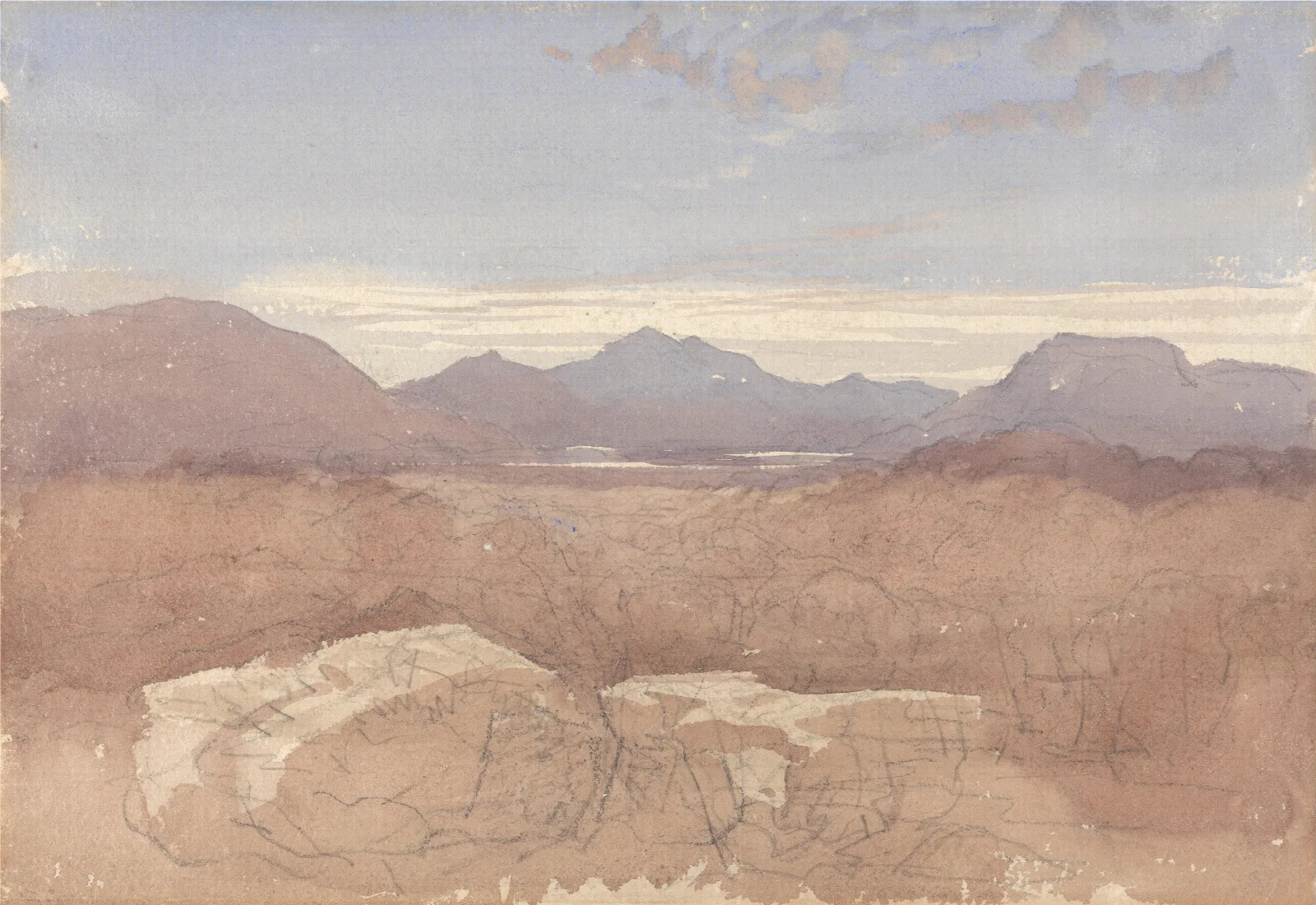 A Mountainous View North Wales Wall Art by David Cox - Canvas Print