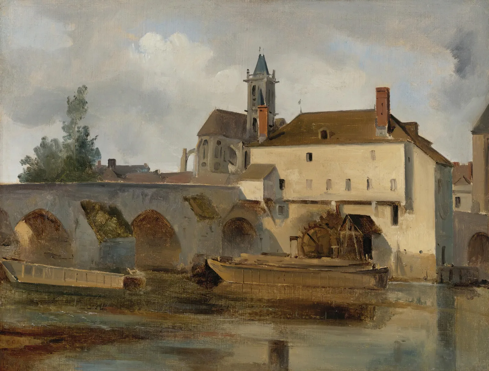 Moret Sur Loing Le Pont Et Leglise Wall Art by Jean-Baptiste-Camille Corot - Canvas Print
