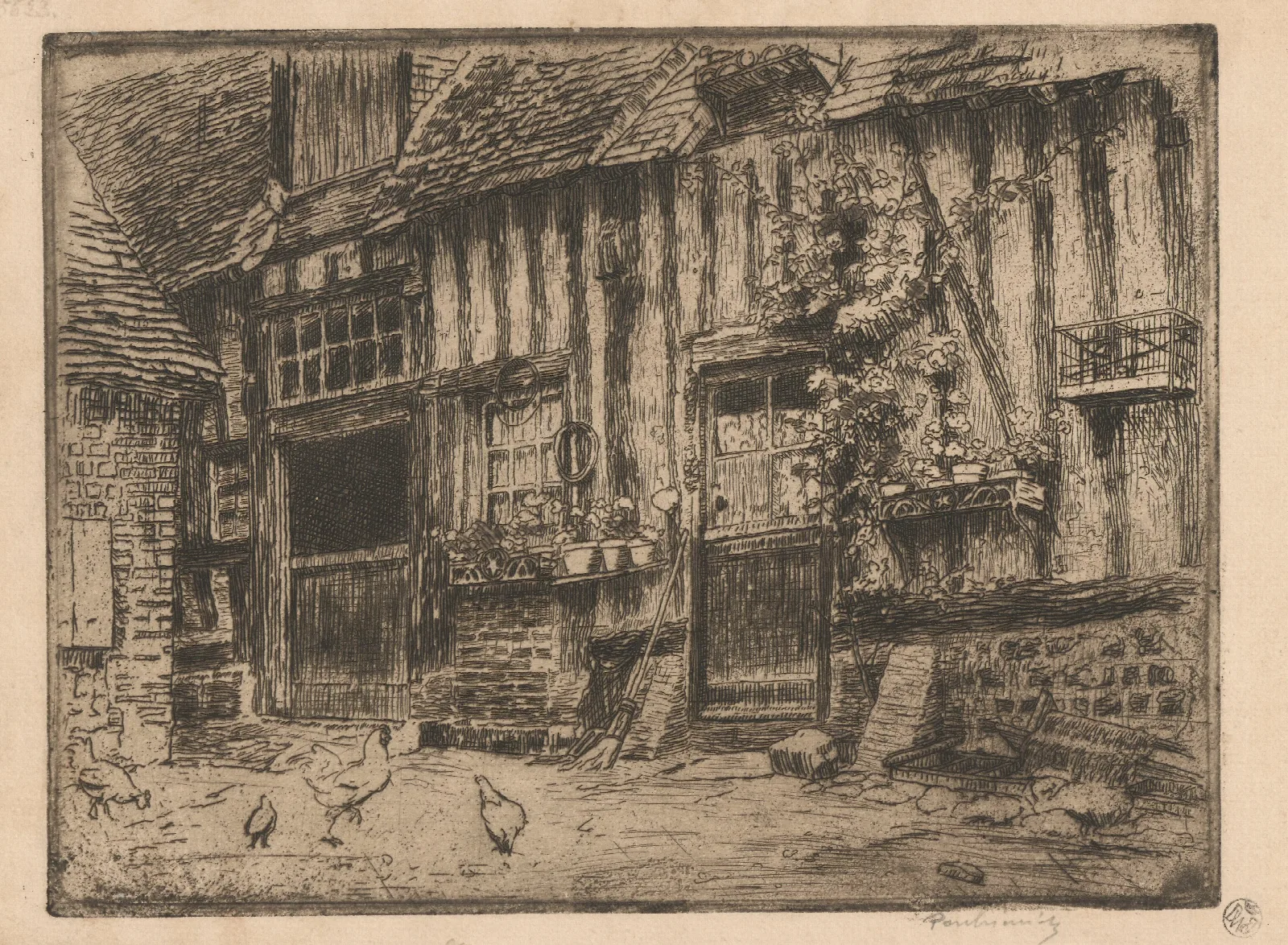 Yard In St Valery En Caux With Hens Wall Art by Józef Pankiewicz - Canvas Print