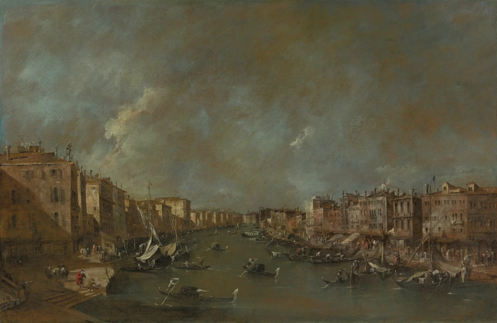 View Of The Grand Canal From The Ponte Di Rialto Wall Art by Francesco Guardi - Canvas Print