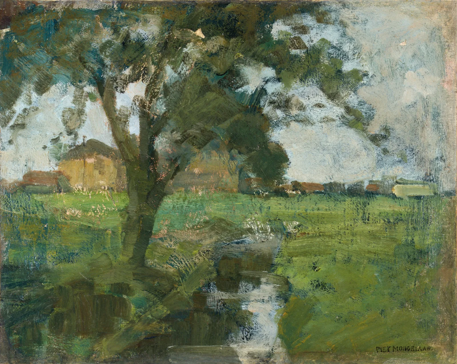 Farm Setting With Foreground Tree And Irrigation Ditch Wall Art by Piet Mondrian - Canvas Print