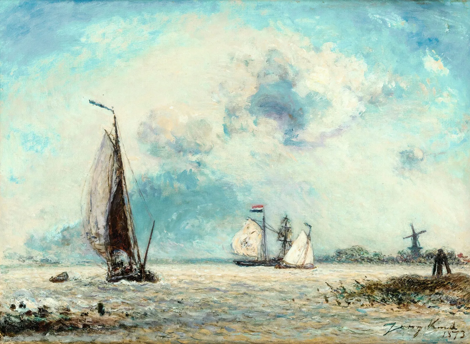 Sailing Boats On The Meuse Wall Art by Johan Barthold Jongkind - Canvas Print