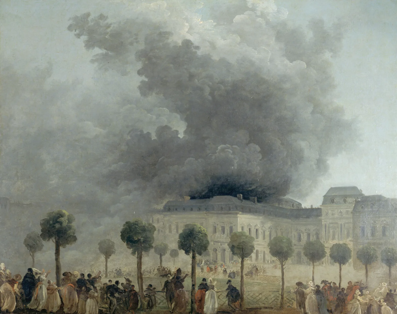 Lincendie De Lopera Vu Des Jardins Du Palais Royal Le 8 Juin 1781 Wall Art by Hubert Robert - Canvas Print