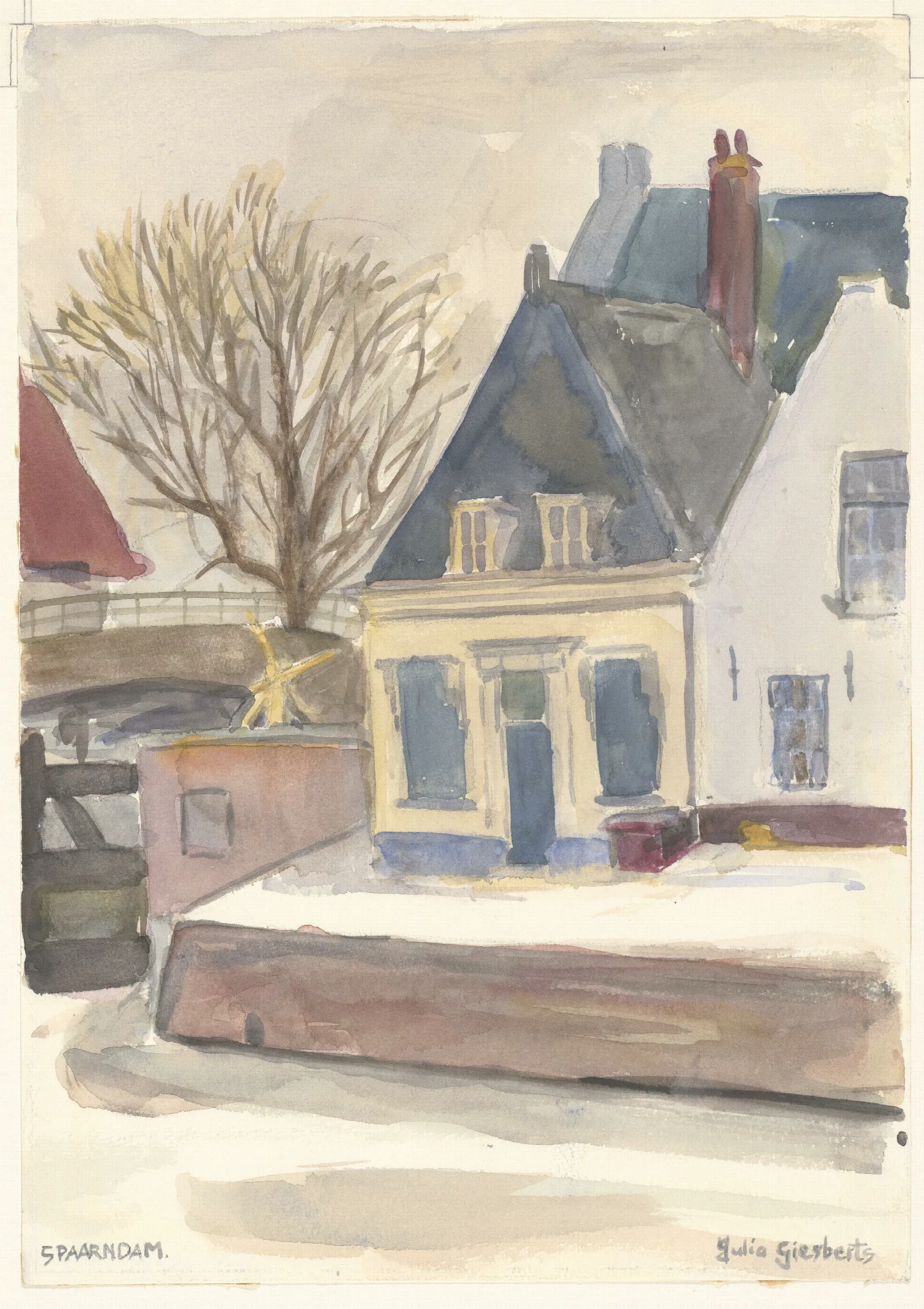 Spaarndam In De Winter Links Een Sluisdeur Wall Art by Julia Giesberts - Canvas Print