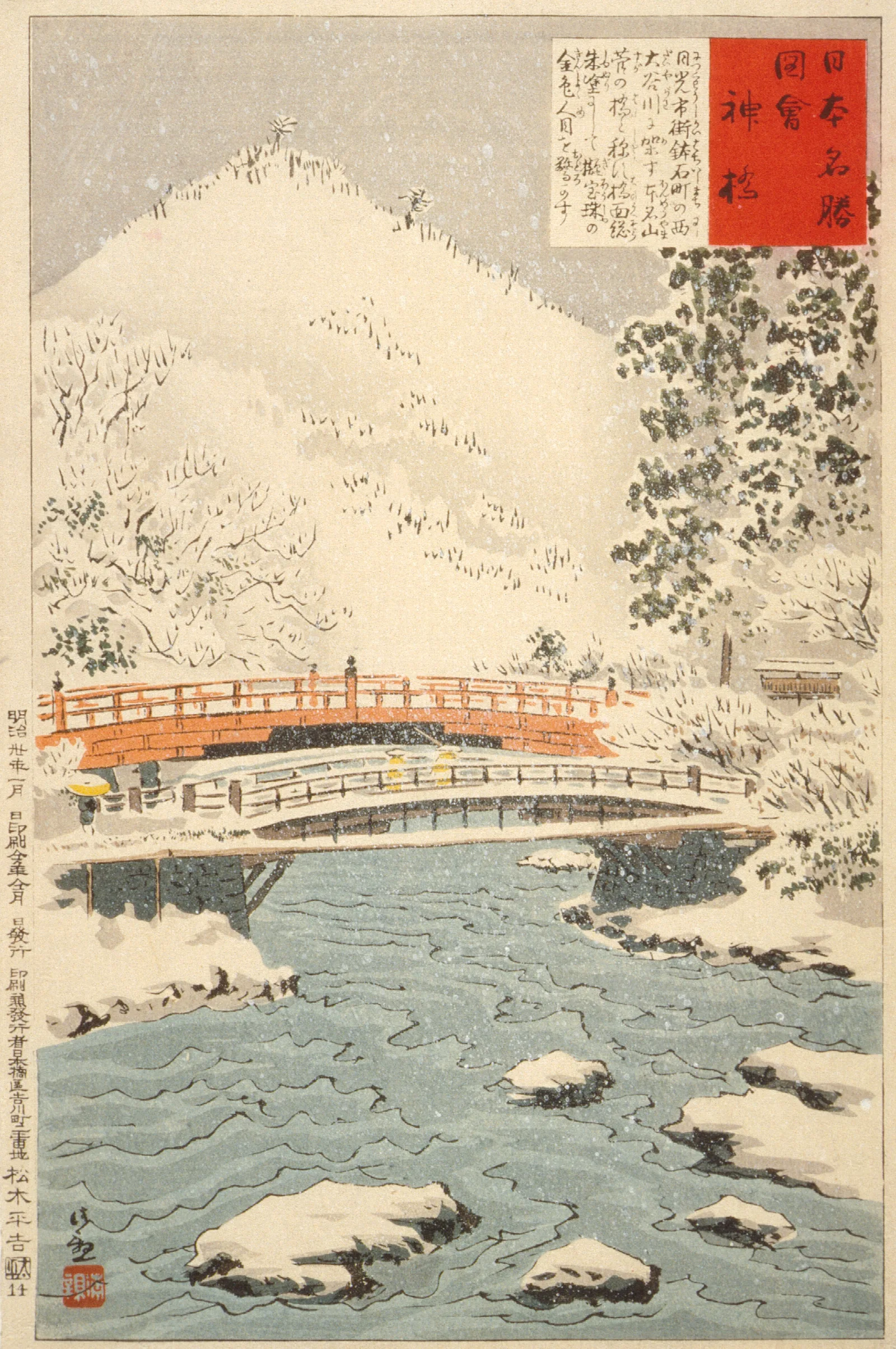 Shinkyo Sacred Bridge At Nikko Wall Art by Kobayashi Kiyochika - Canvas Print