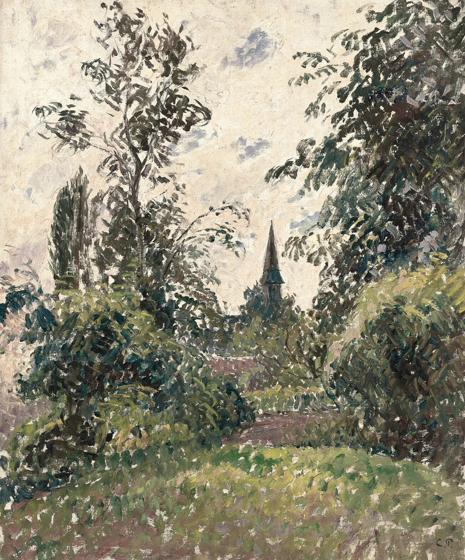Le Clocher De Bazincourt Wall Art by Camille Pissarro - Canvas Print