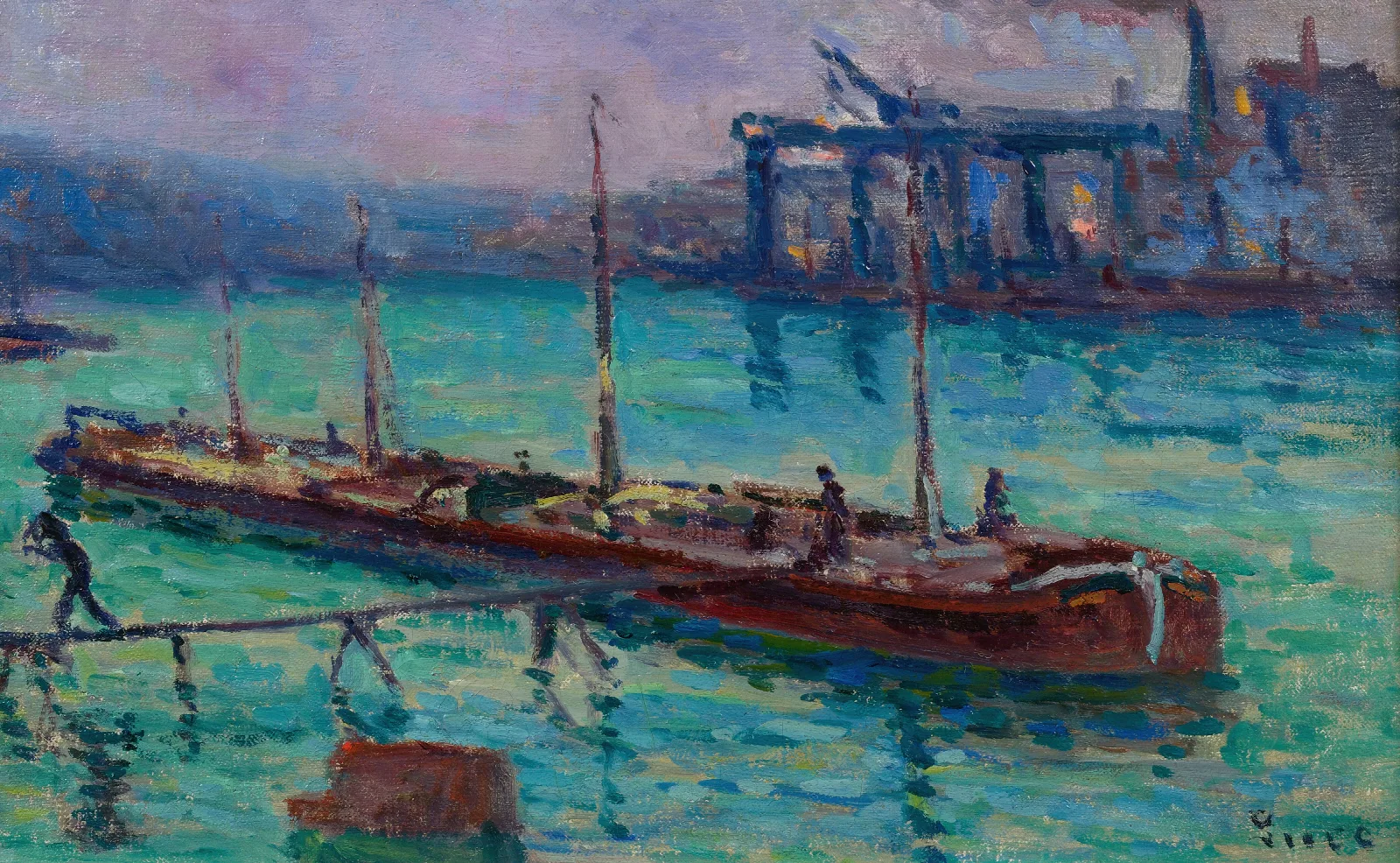 Peniche Au Bord De La Seine Wall Art by Maximilien Luce - Canvas Print