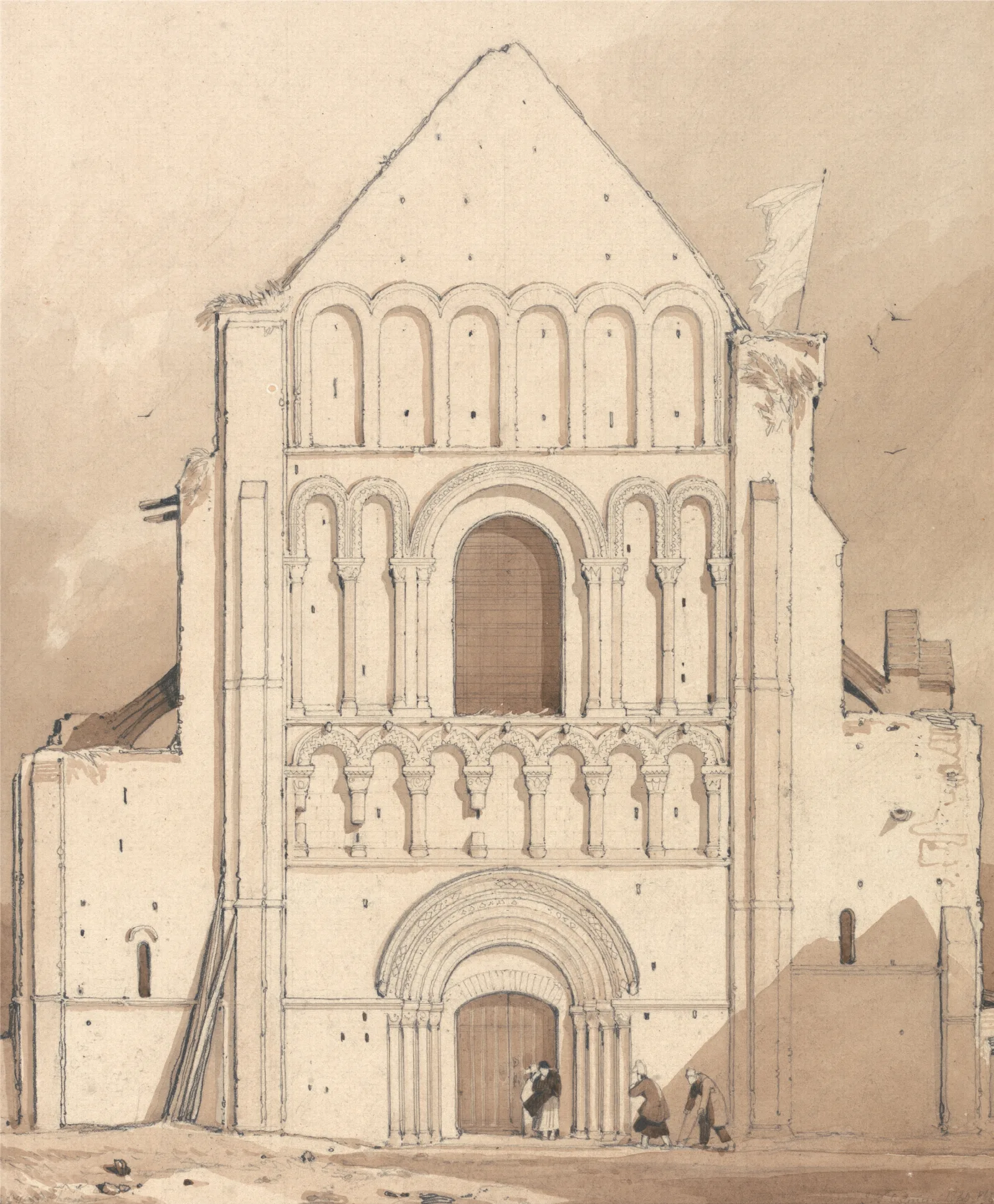 West Front Of The Church Of Oyestraham Ouistreham Near Caen Normandy Wall Art by John Sell Cotman - Canvas Print