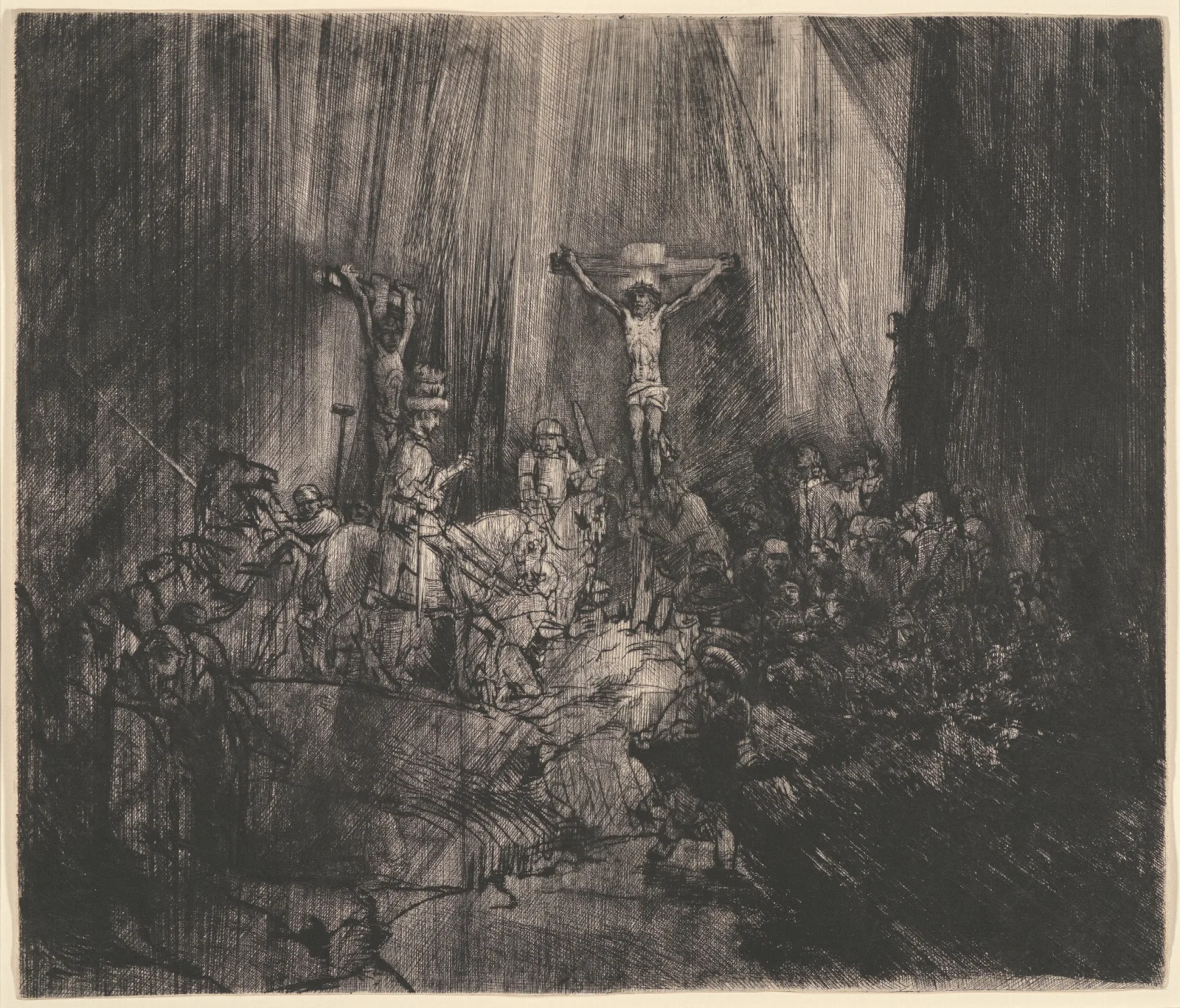 Christ Crucified Between The Two Thieves The Three Crosses Wall Art by Rembrandt van Rijn - Canvas Print