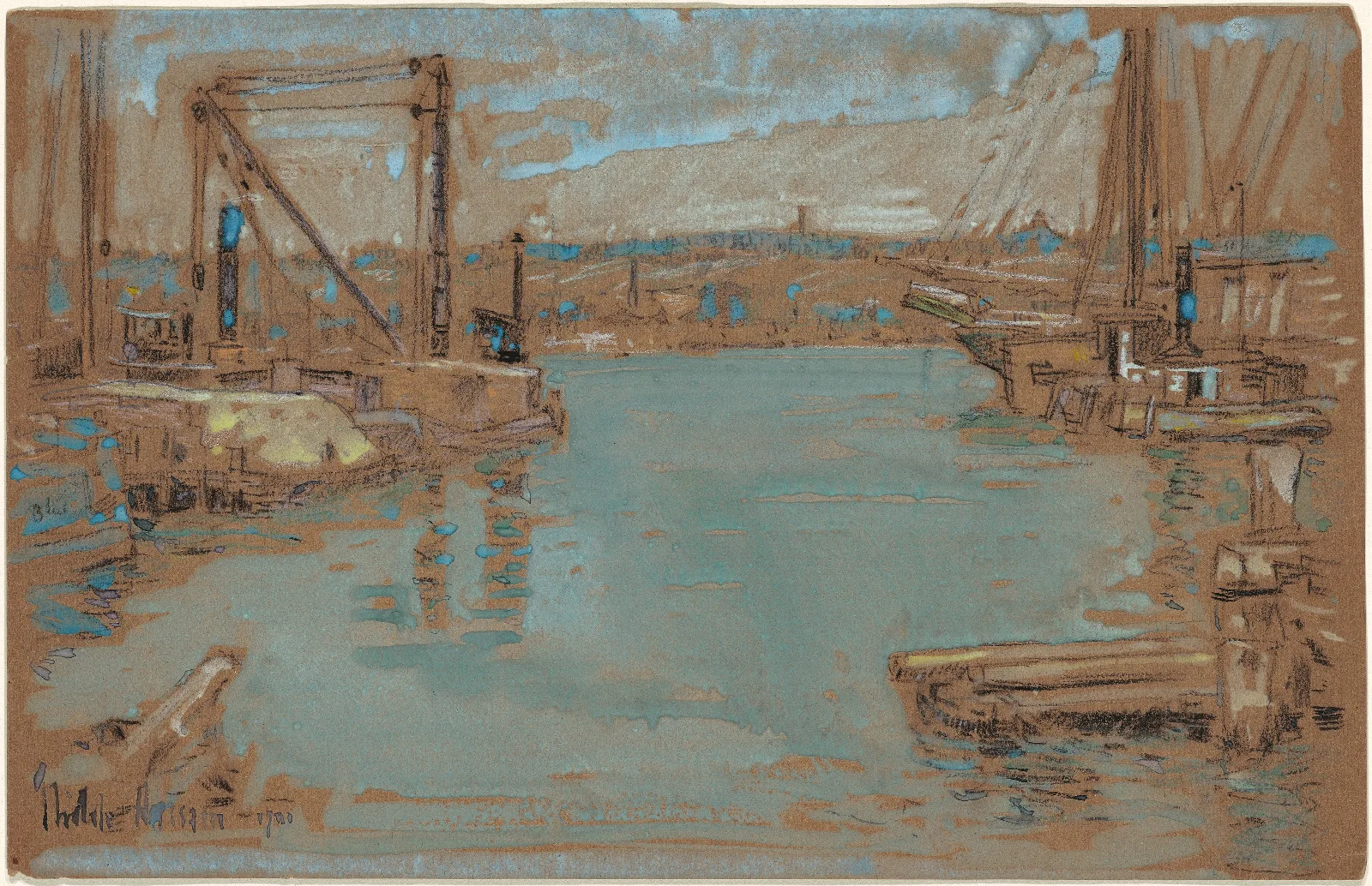 North River Dock New York Wall Art by Childe Hassam - Canvas Print