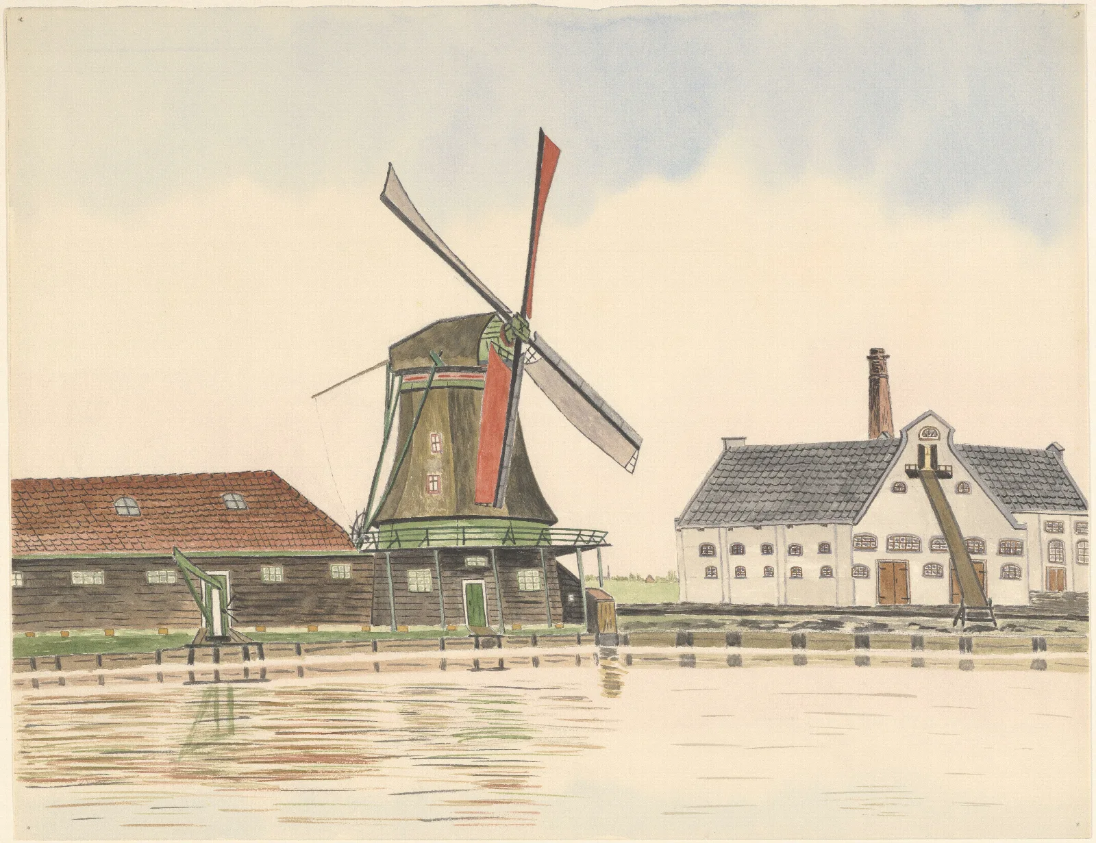 Oliemolen De Spattert Of De Spatter Te Wormer Binnendijks Aan De Wormerdijk Of Ringdijk Aan De Zaan Aan De Oostzijde Van De In 1889 Gebouwde Zaanbrug Wall Art by Johannes Nicolaas Eijman - Canvas Print