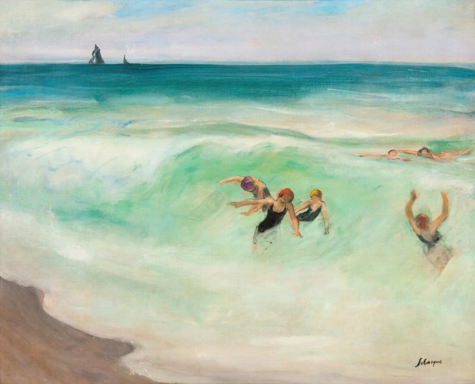 Baigneurs Dans La Vague Wall Art by Henri Lebasque - Canvas Print