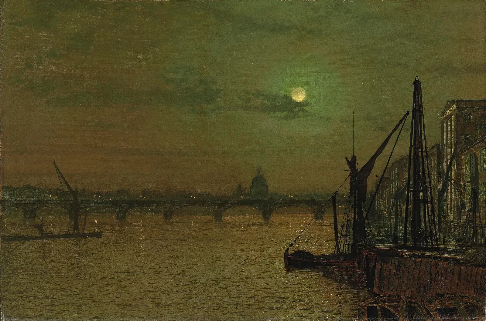 Waterloo Bridge London Looking East Wall Art by John Atkinson Grimshaw - Canvas Print